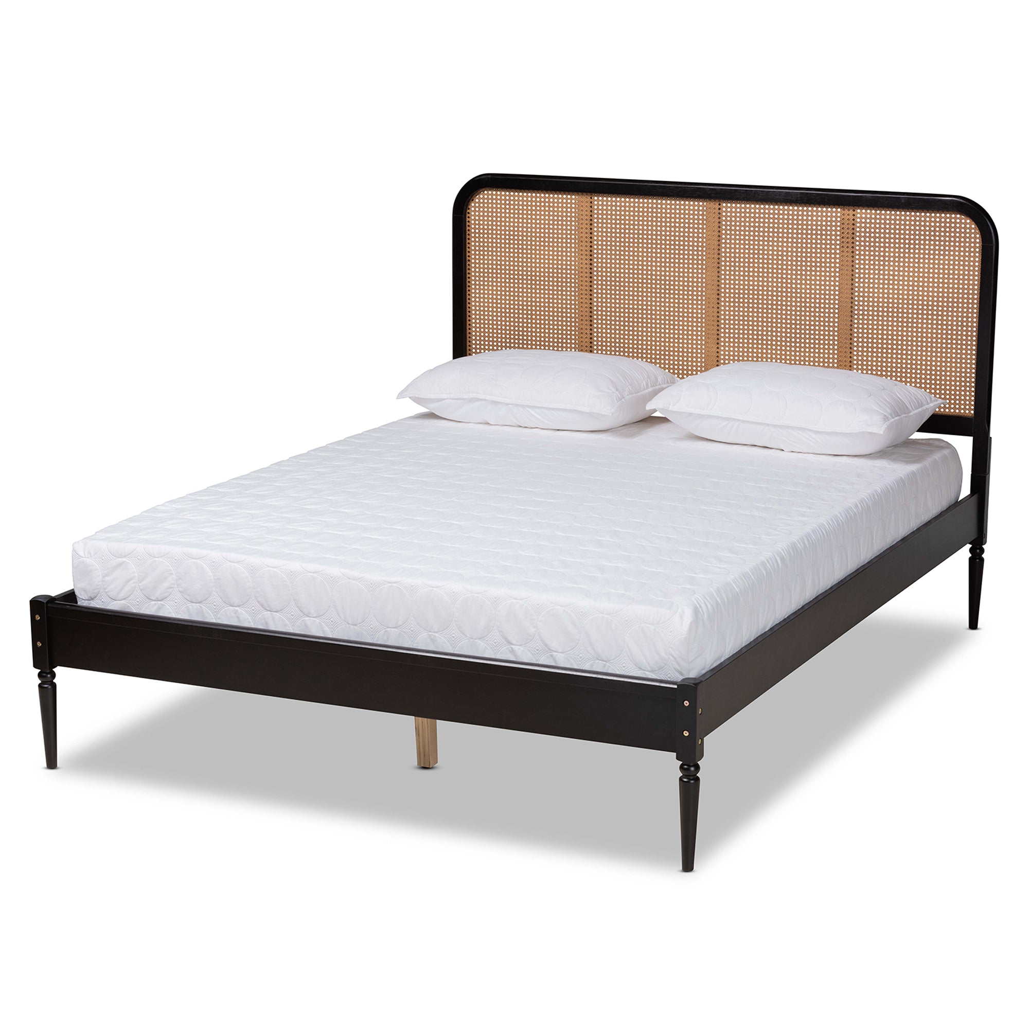 Elston Charcoal Finished Wood and Synthetic Rattan Queen Size Bed