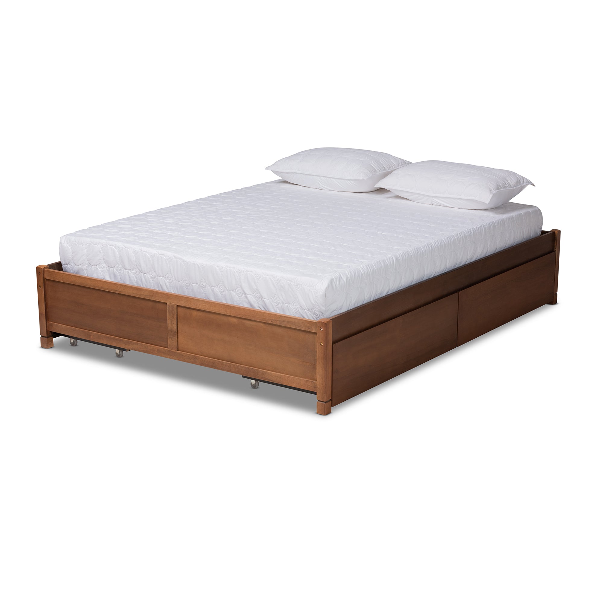 Yara Walnut Brown Finished Wood King Size 4-Drawer Storage Bed Frame