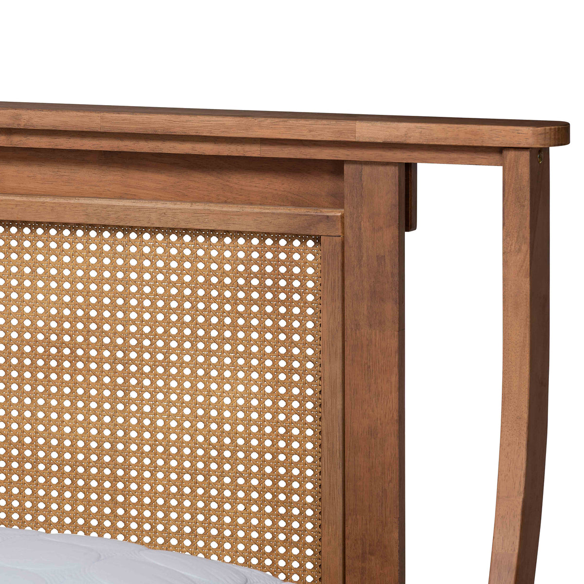 Argus Queen Wood Platform Bed  Modern Transitional Walnut Brown with Rattan Headboard