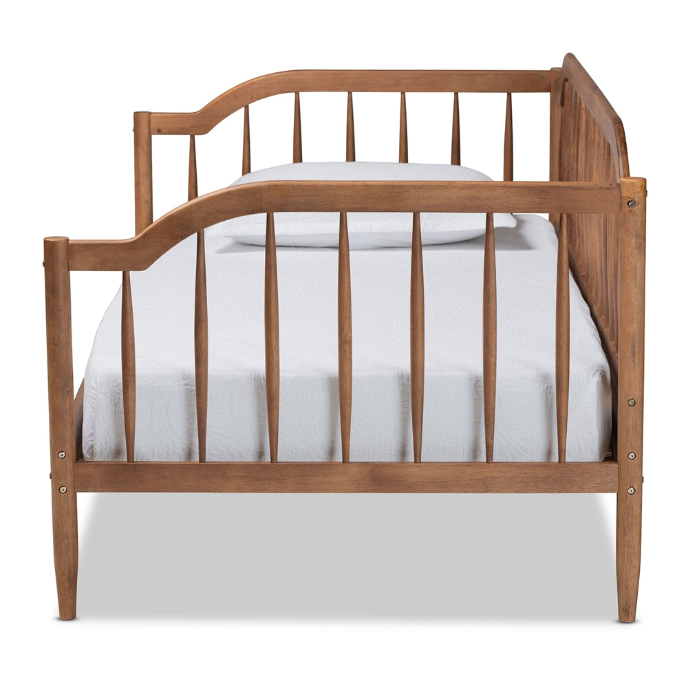 Yashiya Twin Walnut Brown Daybed  Parson Classic Mid-Century Wood Slat Design
