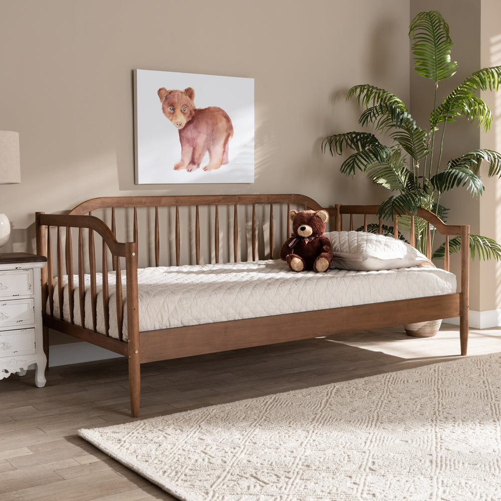 Yashiya Twin Walnut Brown Daybed  Parson Classic Mid-Century Wood Slat Design