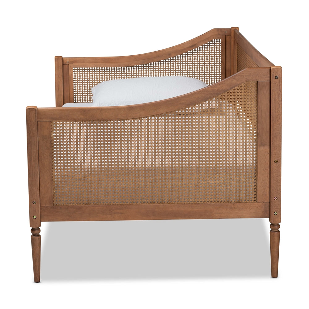 Rochadh Twin Size Walnut Wood Daybed  Ogden Mid-Century Modern Design with Rattan Accents