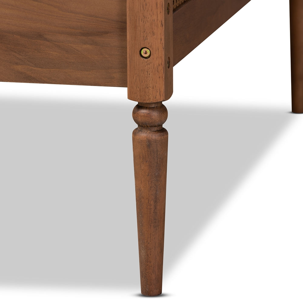 Rochadh Twin Size Walnut Wood Daybed  Ogden Mid-Century Modern Design with Rattan Accents