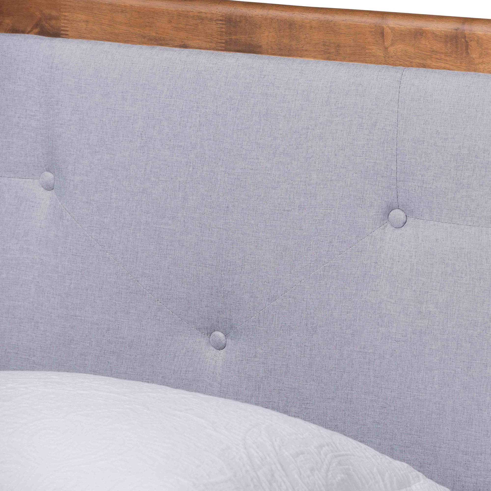 Saul Light Grey Fabric and Walnut Brown Finished Wood Twin Size Bed