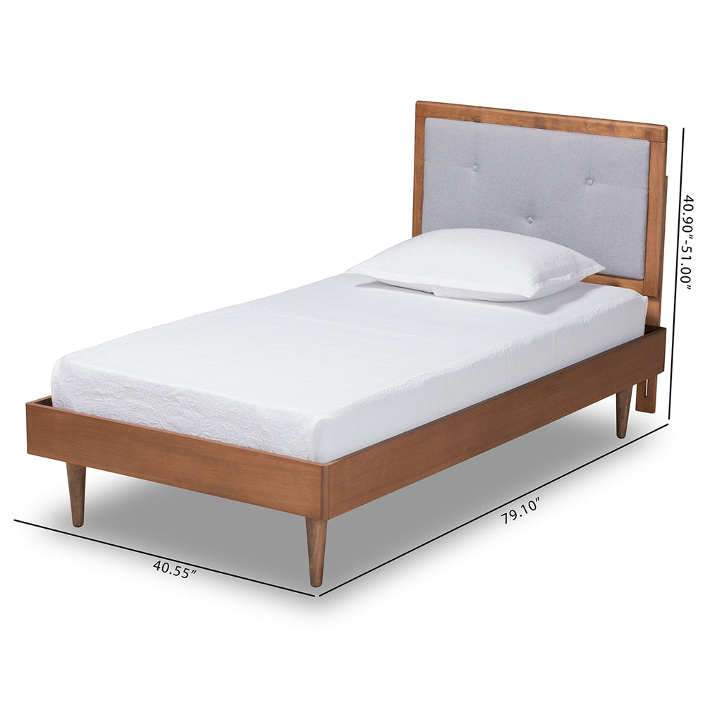 Saul Light Grey Fabric and Walnut Brown Finished Wood Twin Size Bed