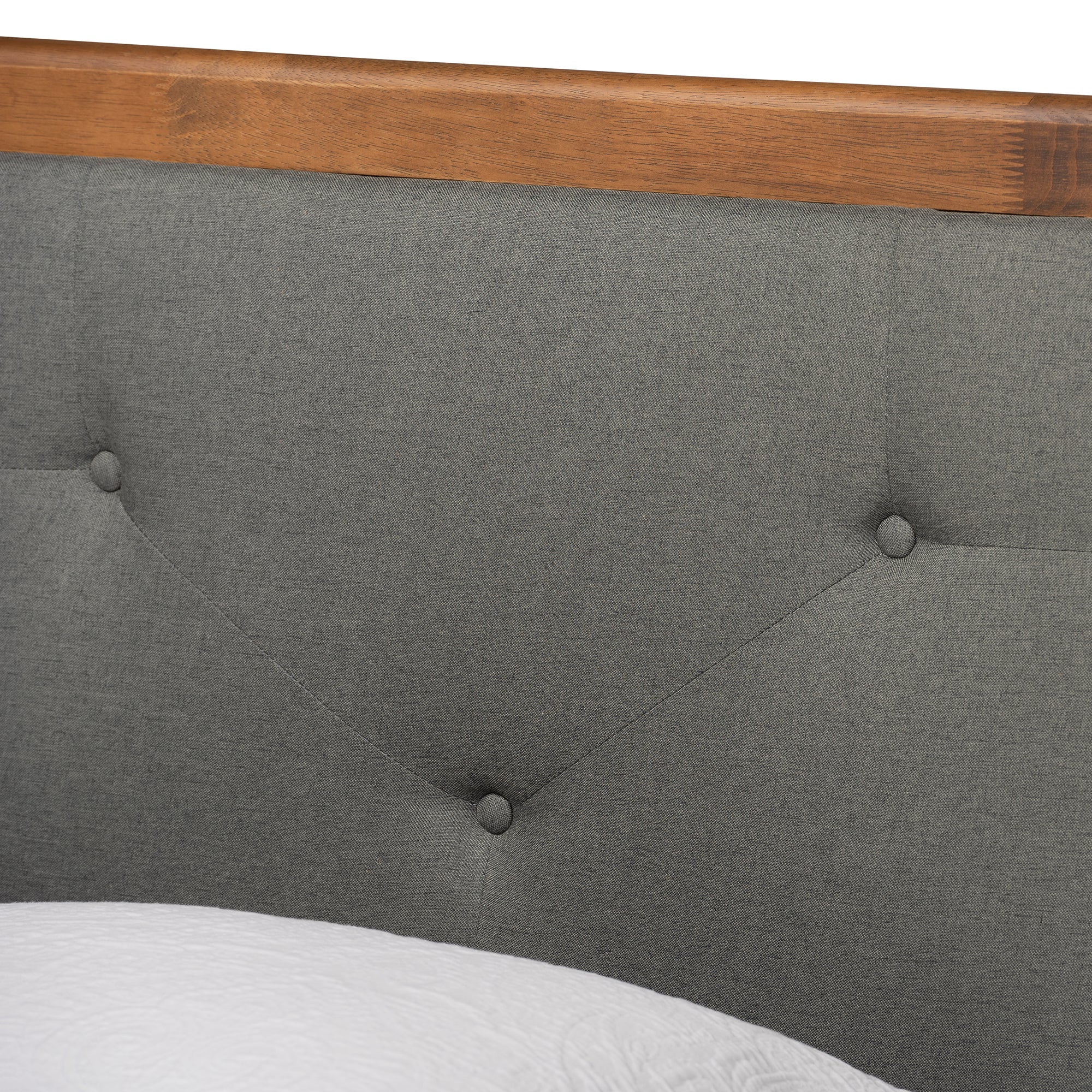 Saul Mid-Century Modern Dark Grey Fabric Upholstered and Walnut Brown Finished Wood Twin Size Platform Bed