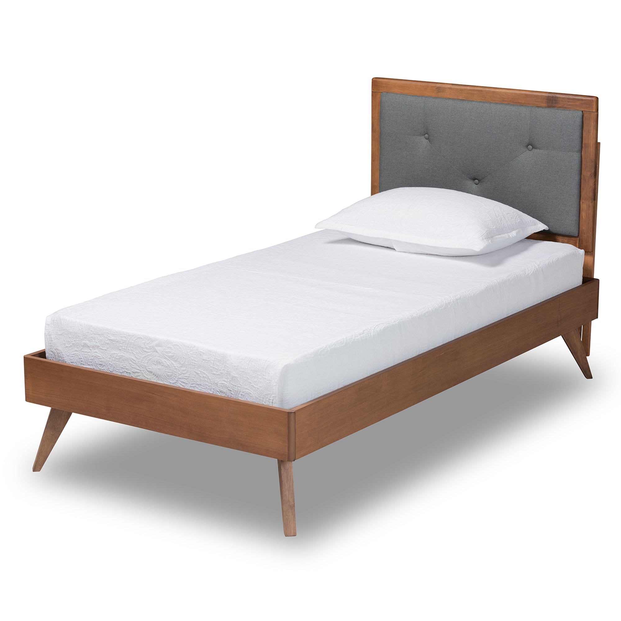 Laima Dark Grey Twin Platform Bed with Walnut Brown Wood Finish