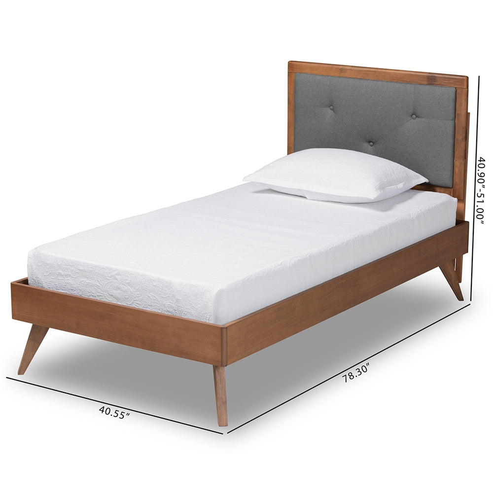 Laima Dark Grey Twin Platform Bed with Walnut Brown Wood Finish