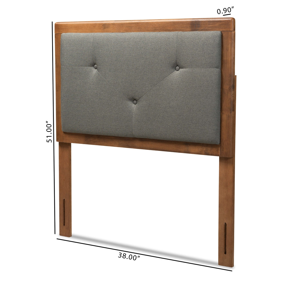 Abner Modern and Contemporary Transitional Dark Grey Fabric Upholstered and Walnut Brown Finished Wood Twin Size Headboard