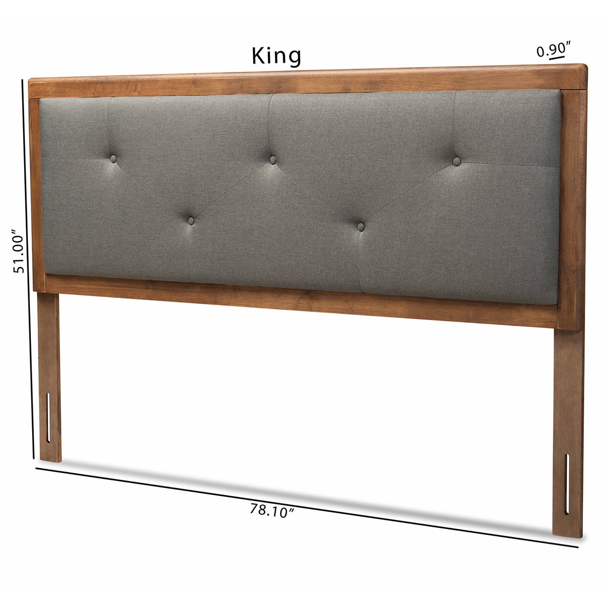 Abner Modern and Contemporary Transitional Dark Grey Fabric Upholstered and Walnut Brown Finished Wood King Size Headboard