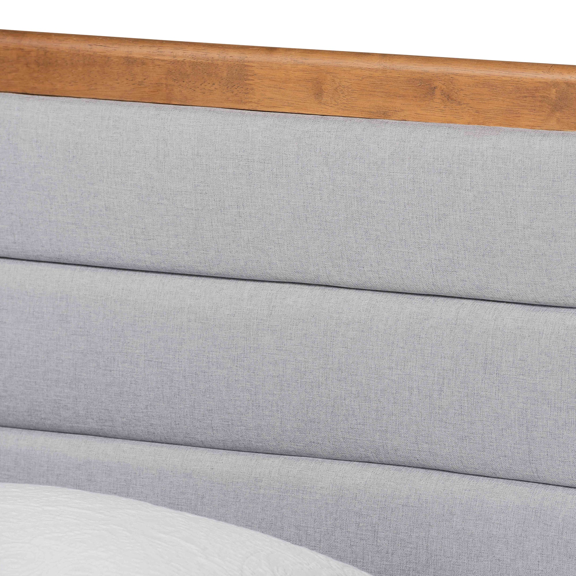 Linn Light Grey Fabric and Walnut Brown Finished Wood Platform Bed