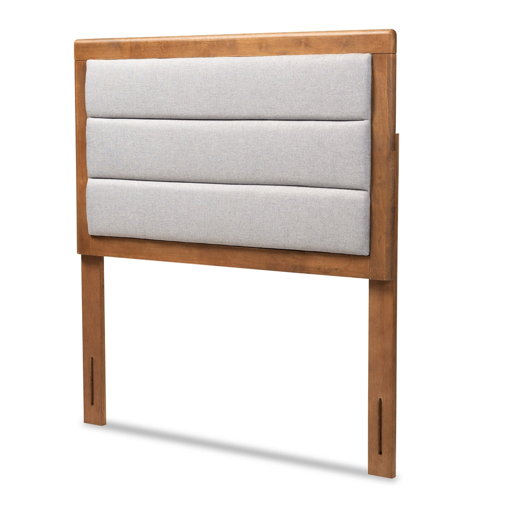 Dexter Modern and Contemporary Light Grey Fabric Upholstered and Walnut Brown Finished Wood Twin Size Headboard