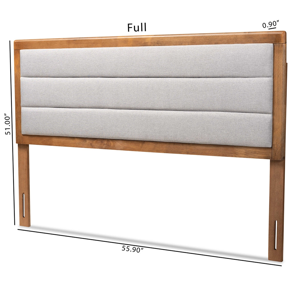 Dexter Modern and Contemporary Light Grey Fabric Upholstered and Walnut Brown Finished Wood Full Size Headboard