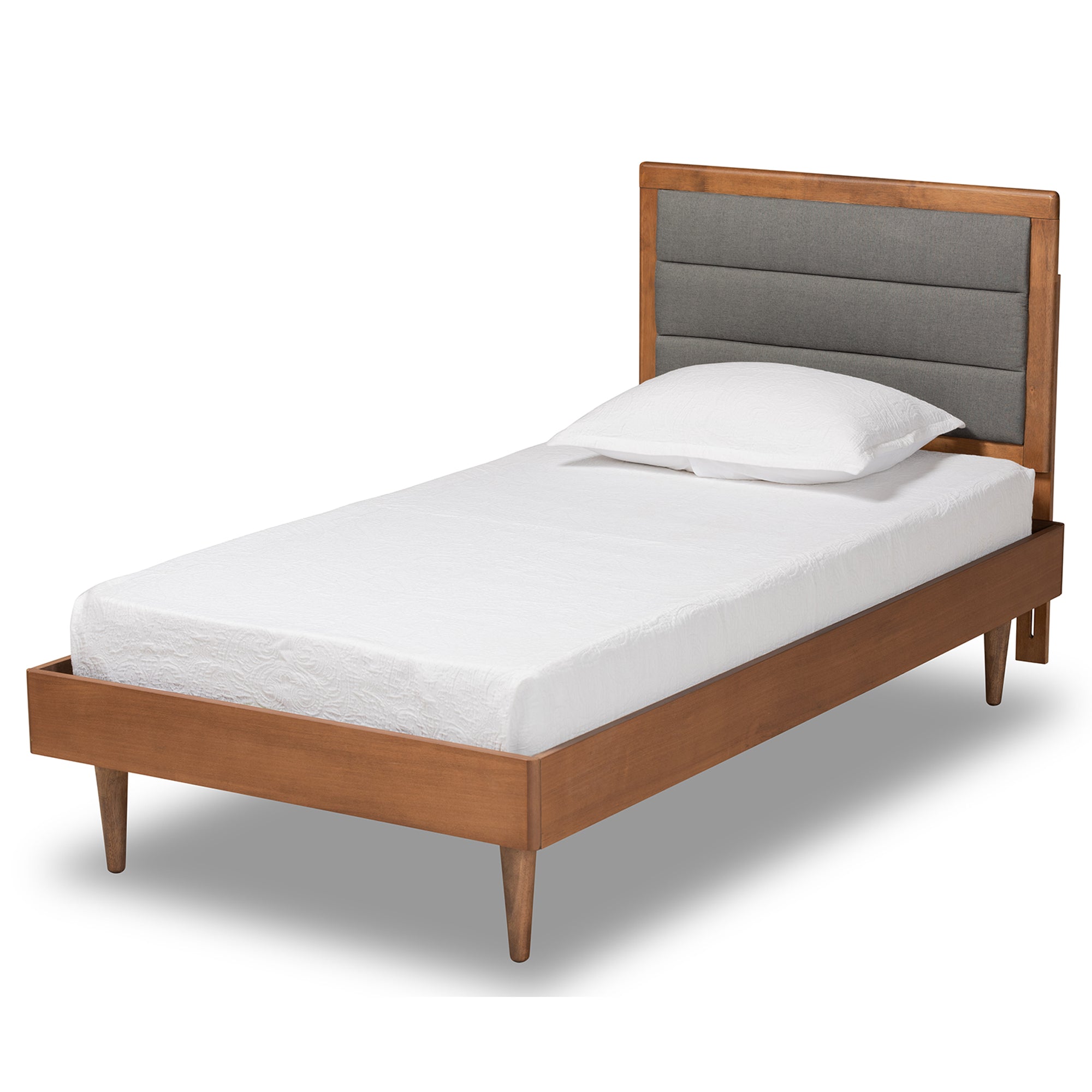 Seren Dark Grey Fabric and Walnut Brown Finished Wood Twin Size Bed