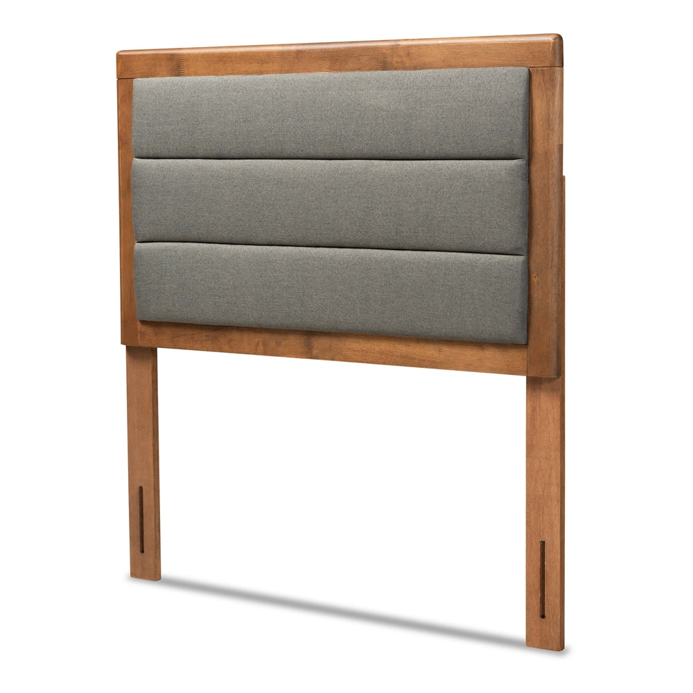 Dexter Modern and Contemporary Dark Grey Fabric Upholstered and Walnut Brown Finished Wood Twin Size Headboard