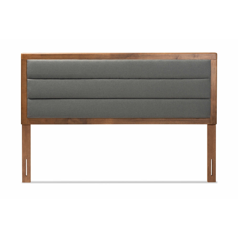 Dexter Modern and Contemporary Dark Grey Fabric Upholstered and Walnut Brown Finished Wood King Size Headboard