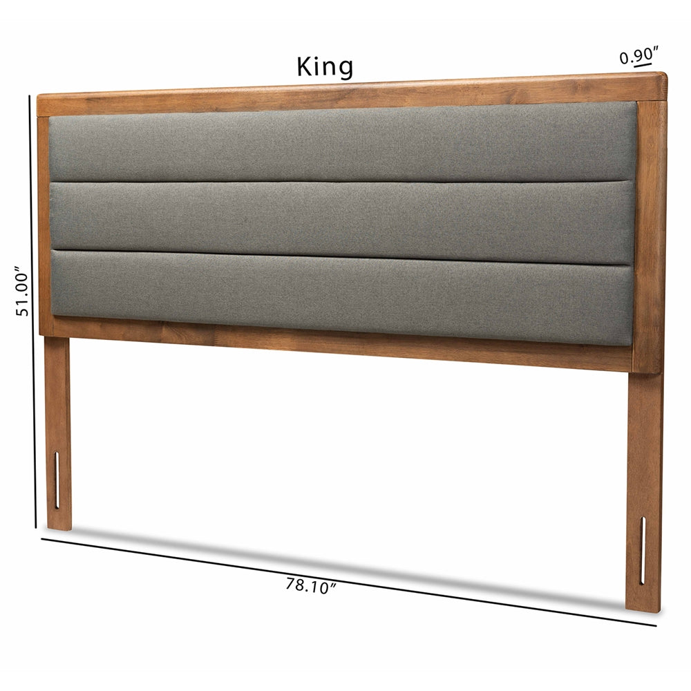 Dexter Modern and Contemporary Dark Grey Fabric Upholstered and Walnut Brown Finished Wood King Size Headboard