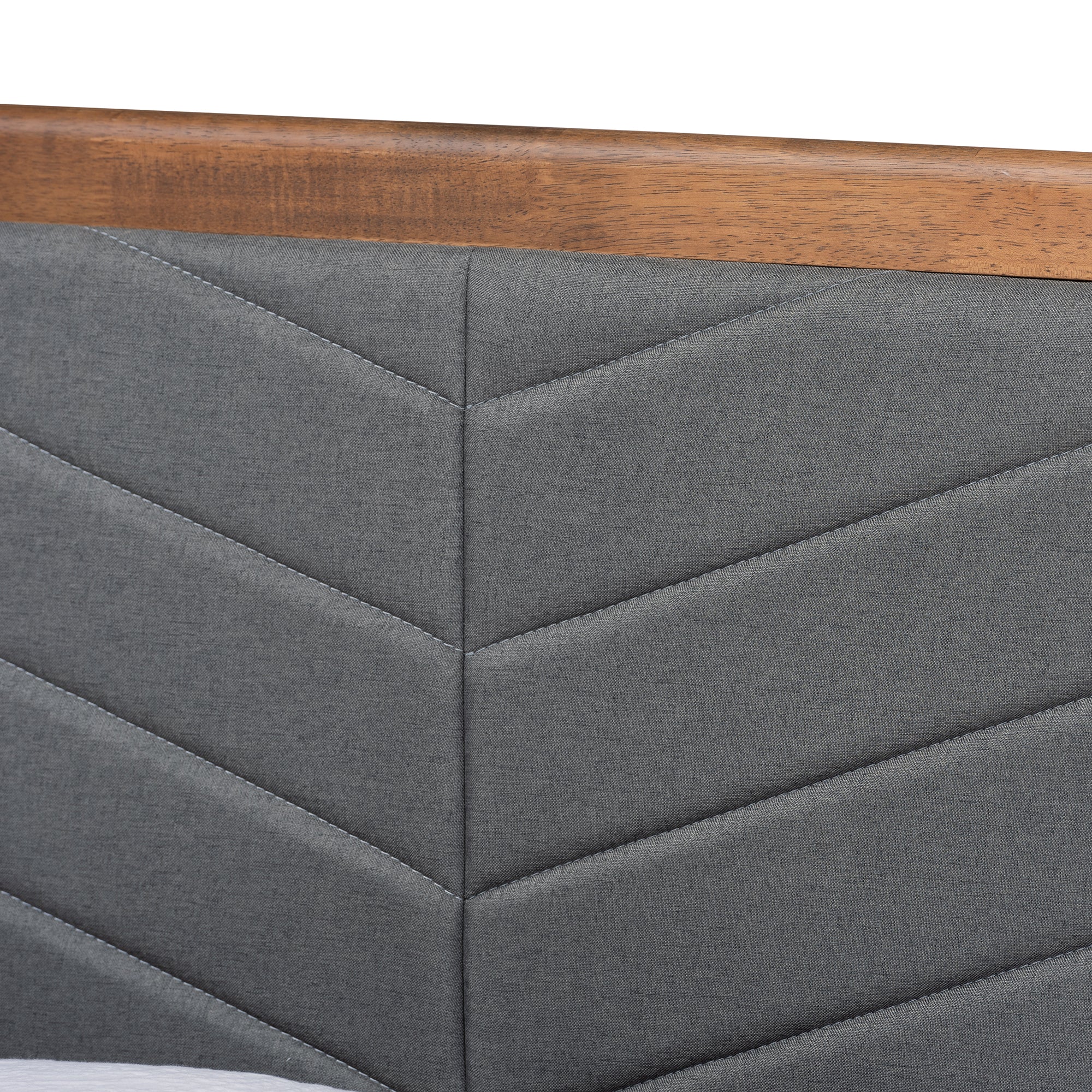 Tasha Mid-Century Modern Dark Grey Fabric Upholstered and Walnut brown Finished Wood Twin Size Platform Bed