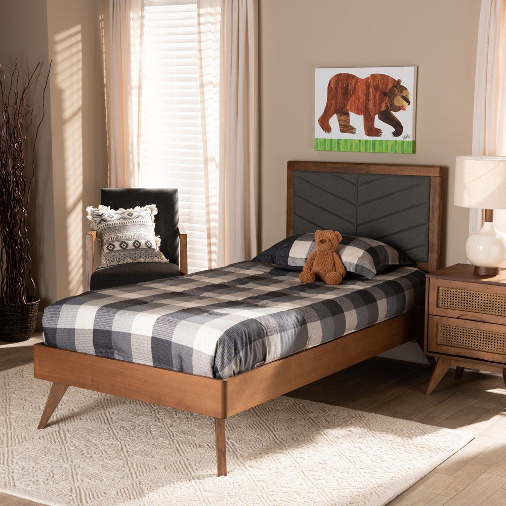 Roze Dark Grey Fabric and Walnut Brown Finished Wood Twin Size Bed