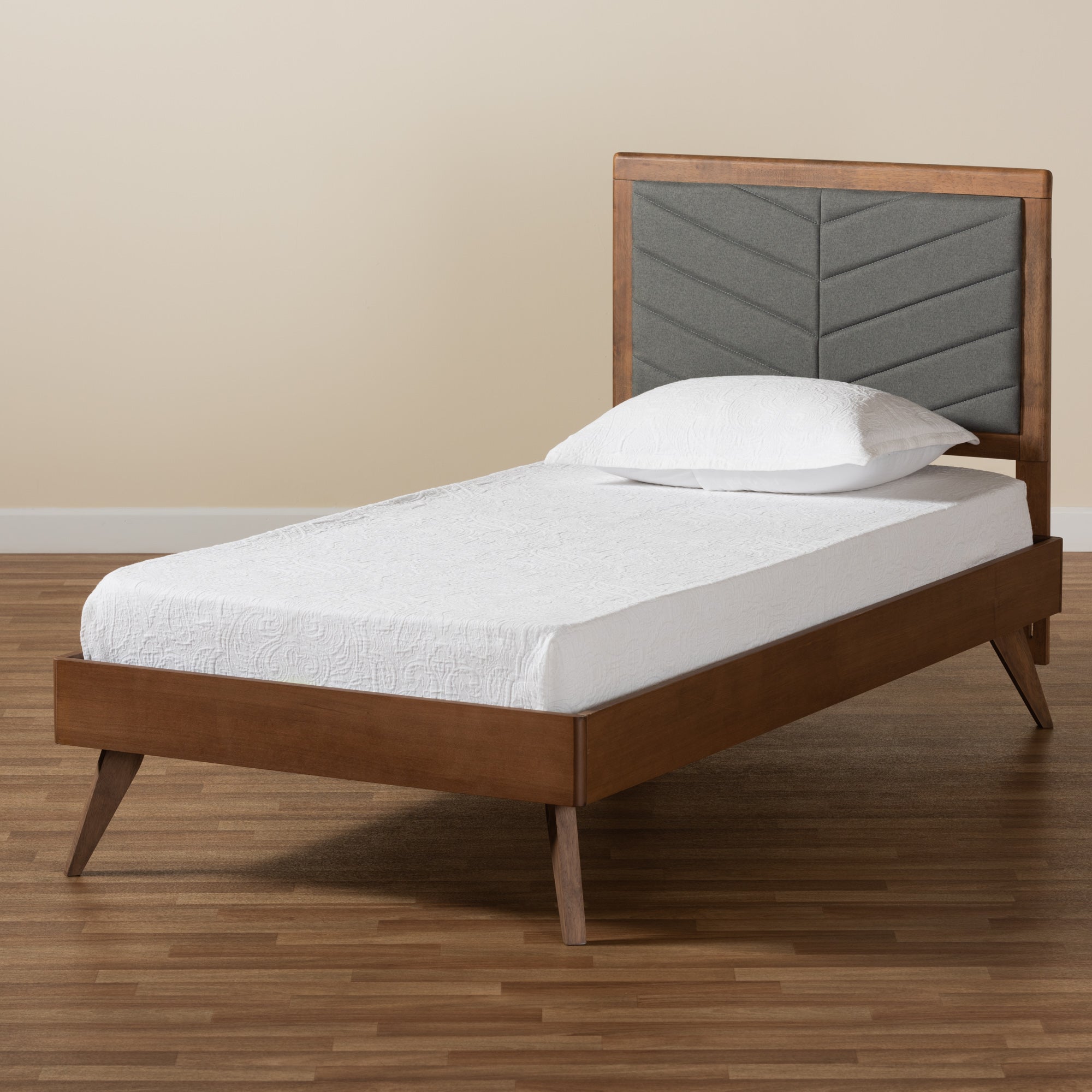 Roze Dark Grey Fabric and Walnut Brown Finished Wood Twin Size Bed