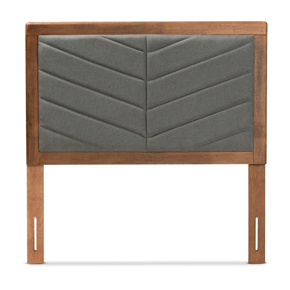 Iden Modern and Contemporary Dark Grey Fabric Upholstered and Walnut Brown Finished Wood Twin Size Headboard