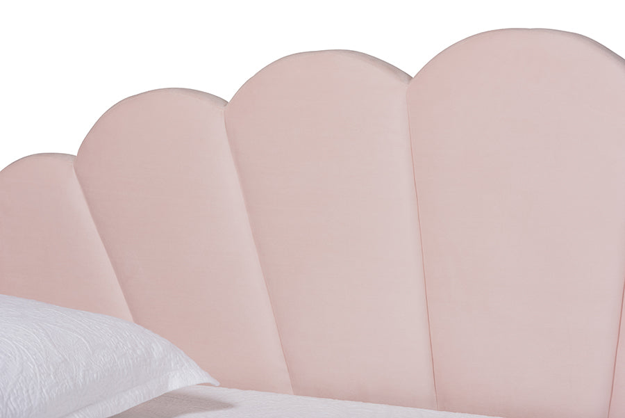 Timila Modern and Contemporary Light Pink Velvet Fabric Upholstered Twin Size Daybed with Trundle