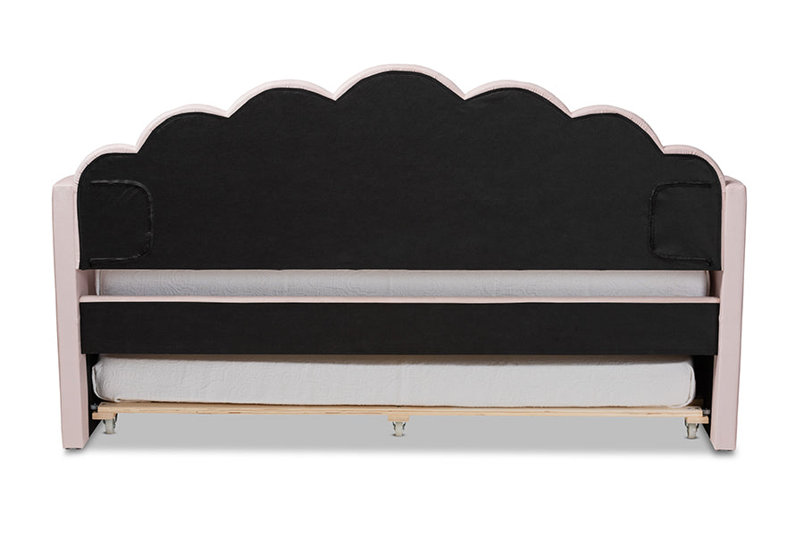 Timila Modern and Contemporary Light Pink Velvet Fabric Upholstered Twin Size Daybed with Trundle