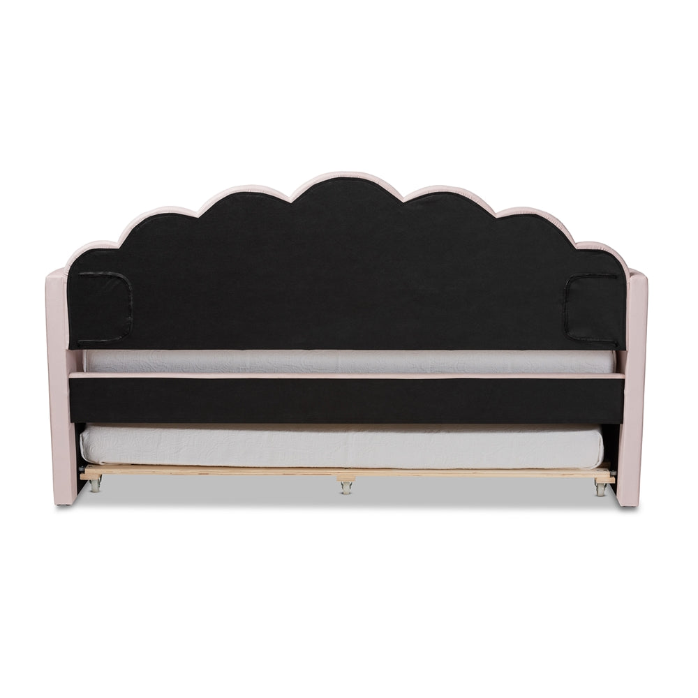 Timila Modern and Contemporary Light Pink Velvet Fabric Upholstered Full Size Daybed with Trundle