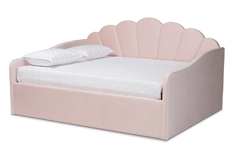 Timila Modern and Contemporary Light Pink Velvet Fabric Upholstered Queen Size Daybed