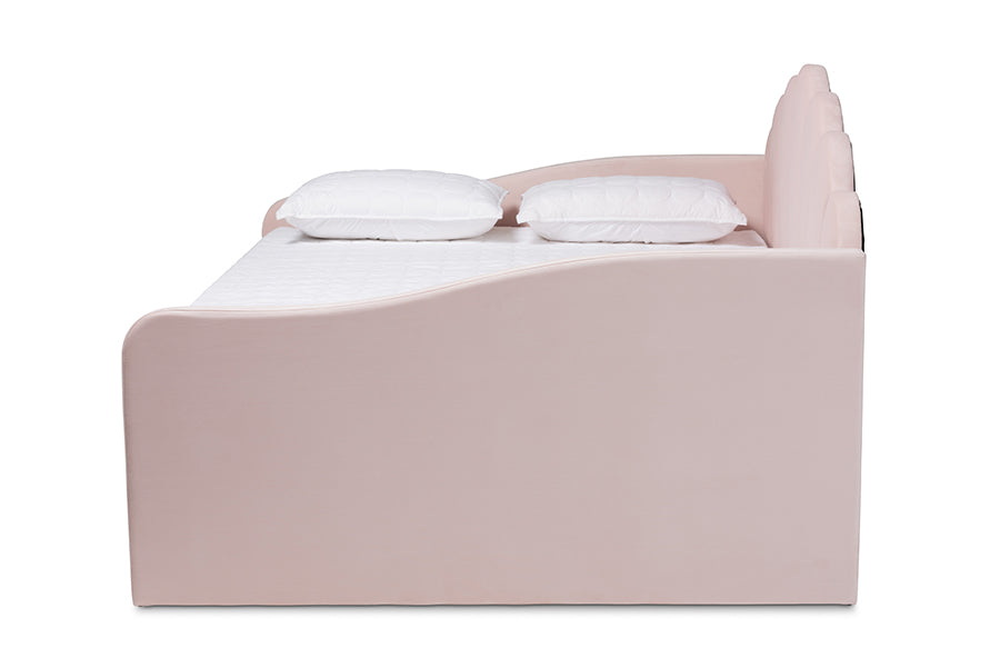 Timila Modern and Contemporary Light Pink Velvet Fabric Upholstered Queen Size Daybed