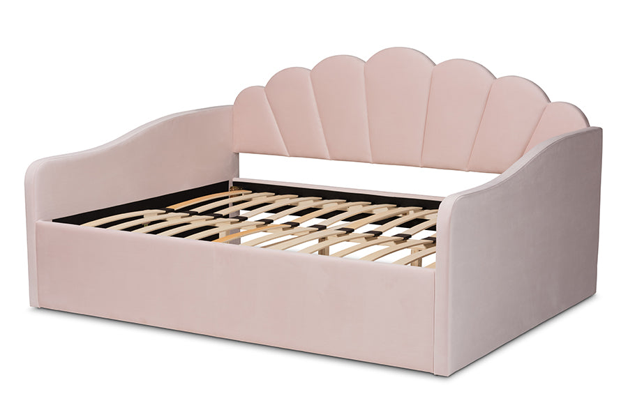 Timila Modern and Contemporary Light Pink Velvet Fabric Upholstered Queen Size Daybed