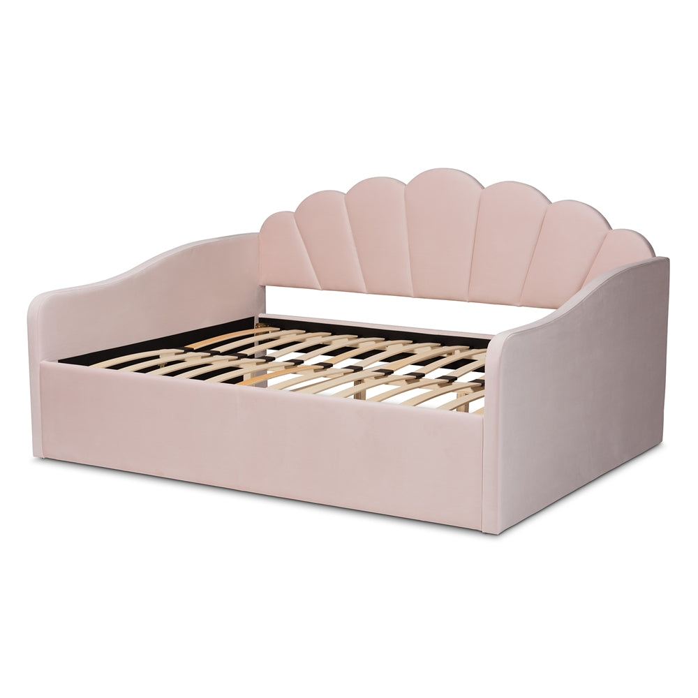 Timila Modern and Contemporary Light Pink Velvet Fabric Upholstered Queen Size Daybed