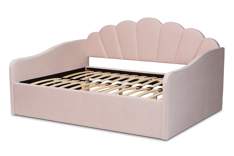 Timila Modern and Contemporary Light Pink Velvet Fabric Upholstered Queen Size Daybed