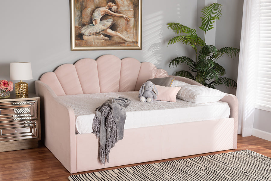 Timila Modern and Contemporary Light Pink Velvet Fabric Upholstered Queen Size Daybed