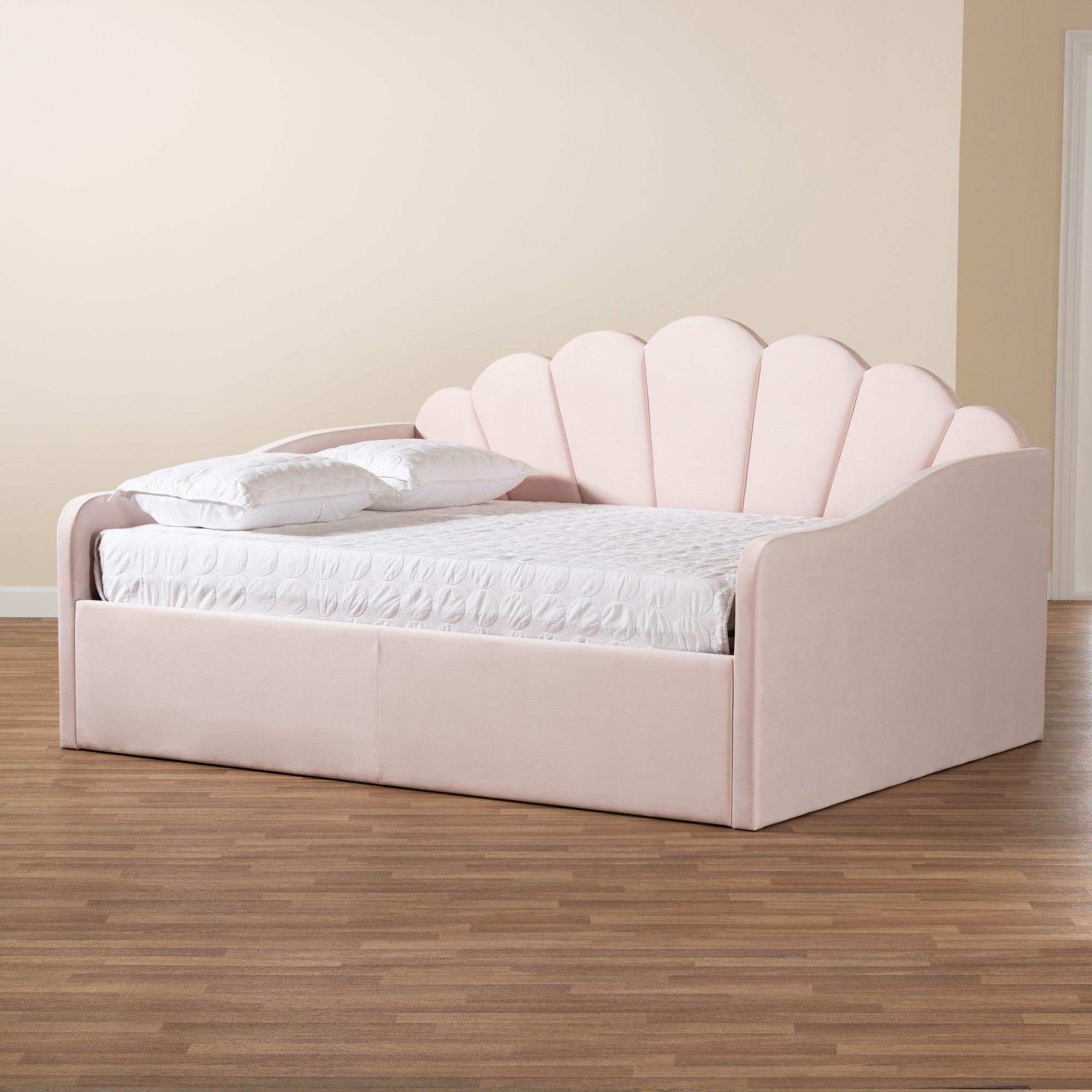 Timila Modern and Contemporary Light Pink Velvet Fabric Upholstered Queen Size Daybed