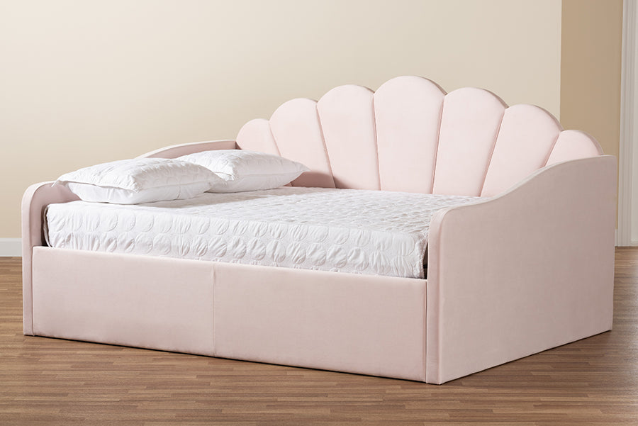 Timila Modern and Contemporary Light Pink Velvet Fabric Upholstered Queen Size Daybed