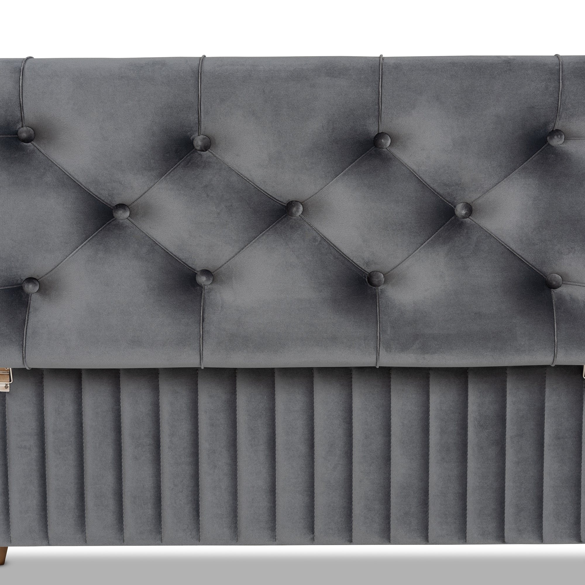 Hanley Modern and Contemporary Grey Velvet Fabric Upholstered and Walnut Brown Finished Wood Storage Ottoman