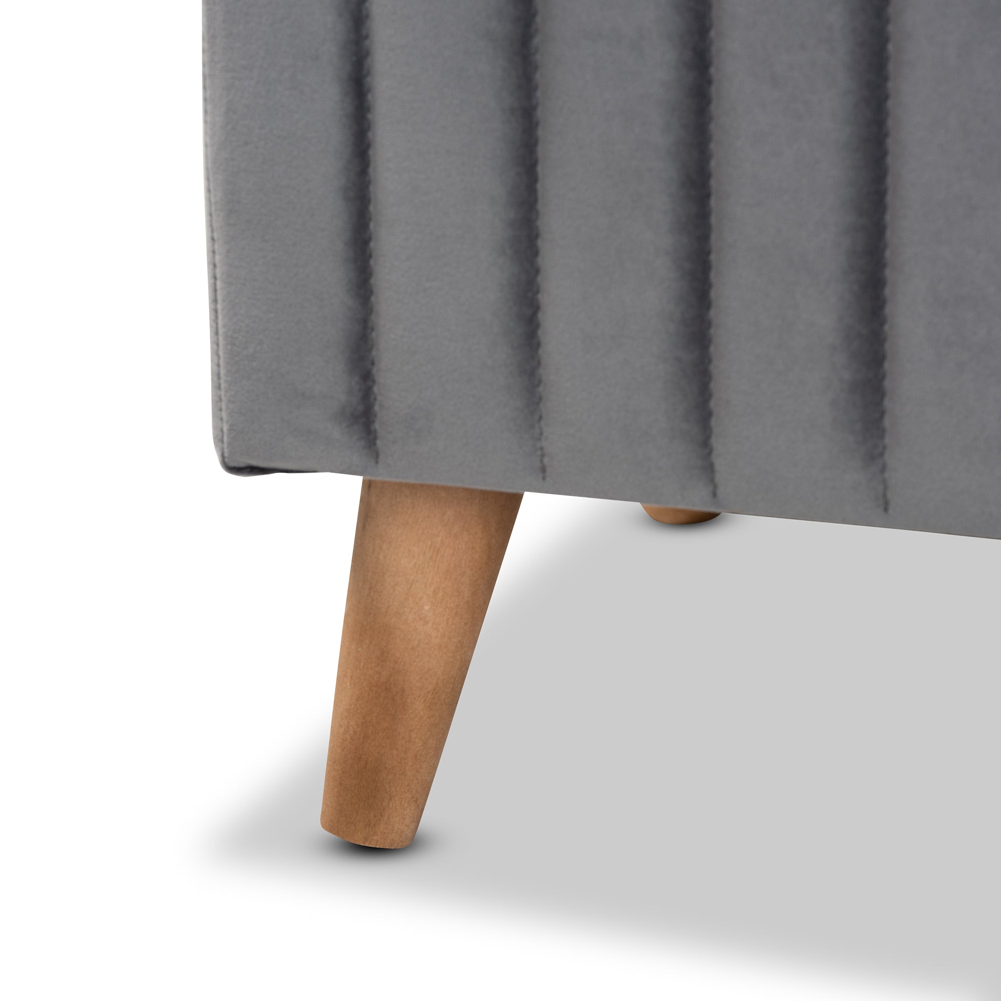 Hanley Modern and Contemporary Grey Velvet Fabric Upholstered and Walnut Brown Finished Wood Storage Ottoman