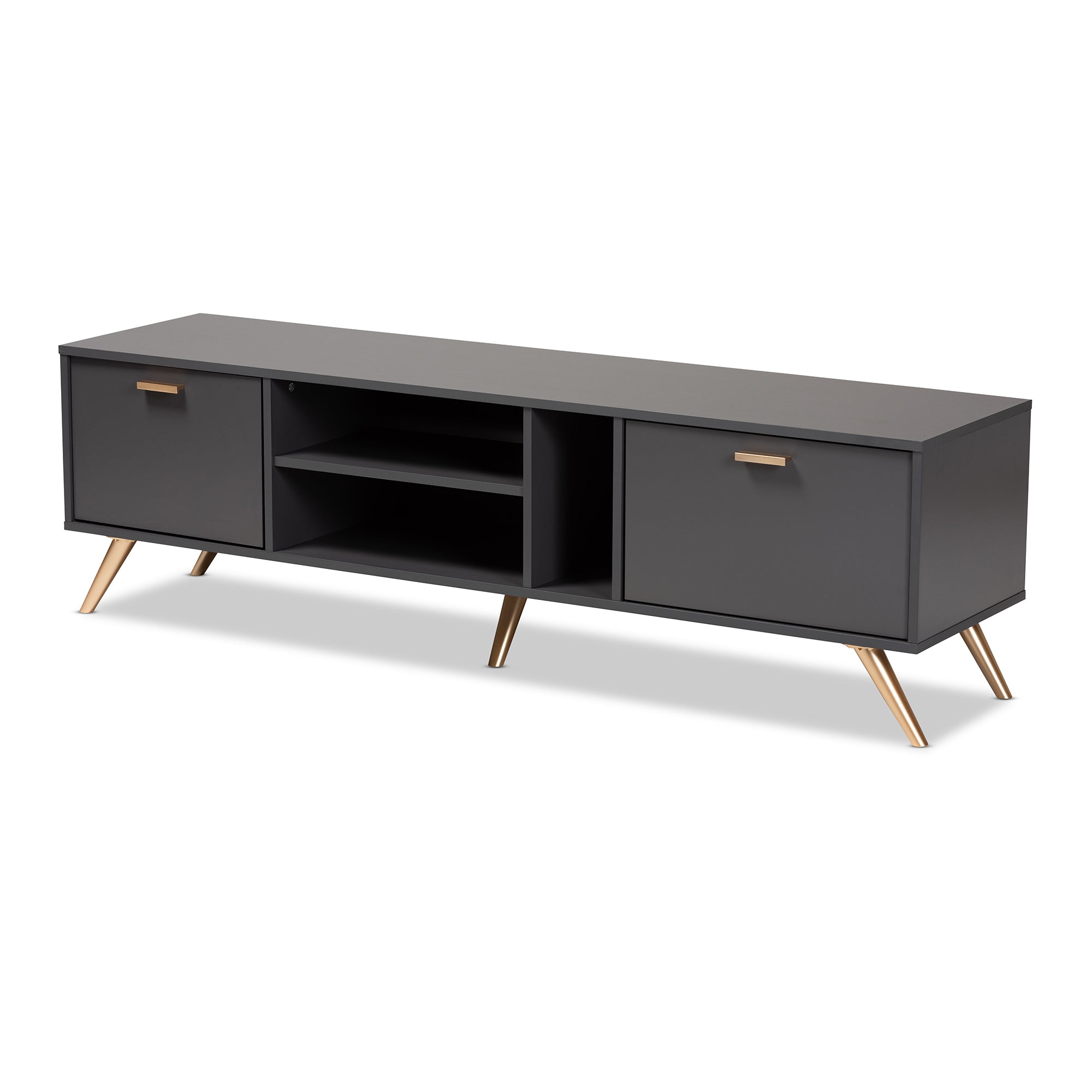 Baxton Studio Kelson Modern and Contemporary Dark Grey and Gold Finished Wood TV Stand