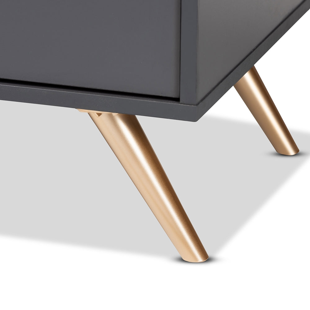 Kelson Modern and Contemporary Dark Grey and Gold Finished Wood 2-Door Sideboard Buffet