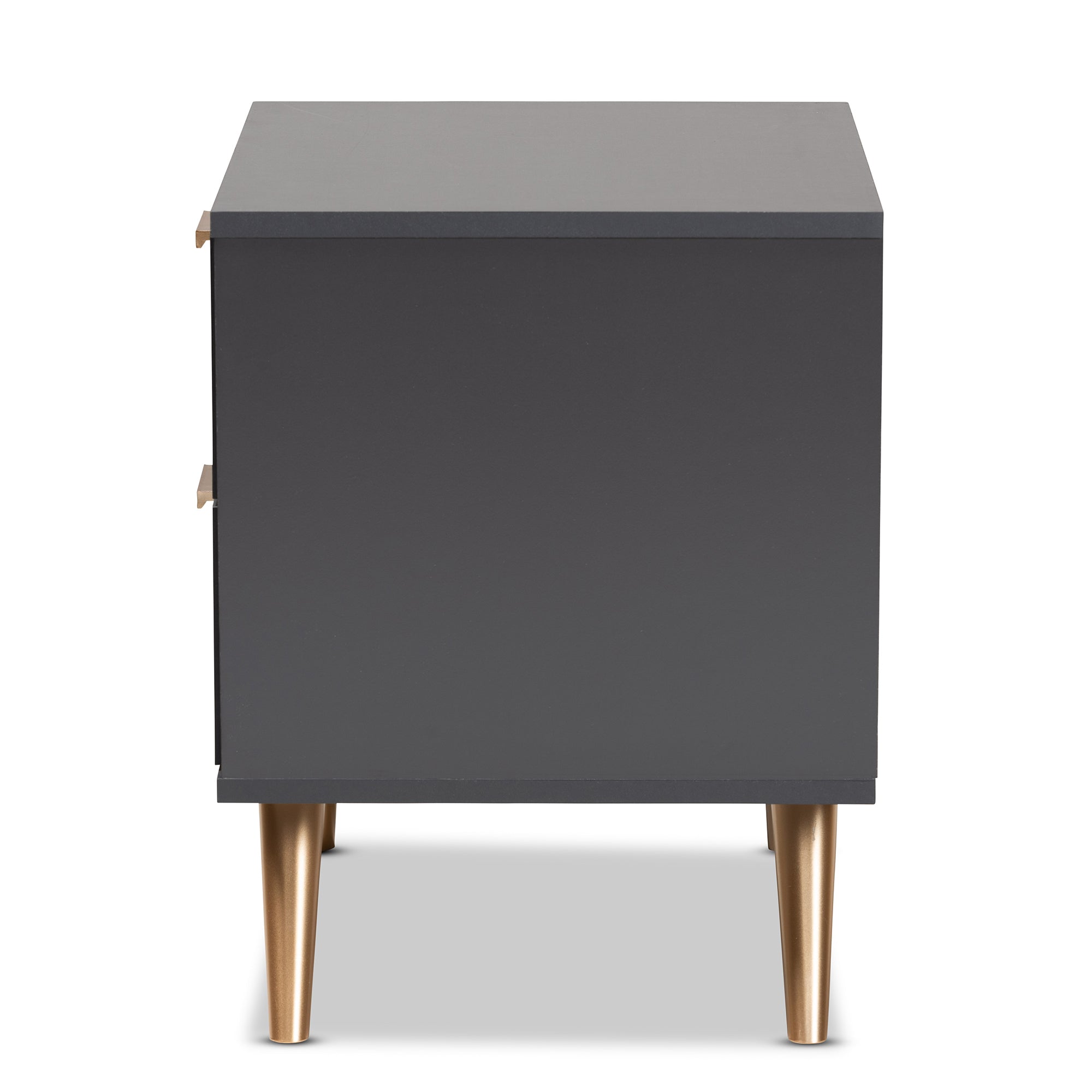 Kelson Modern and Contemporary Dark Grey and Gold Finished Wood 2-Drawer Nightstand