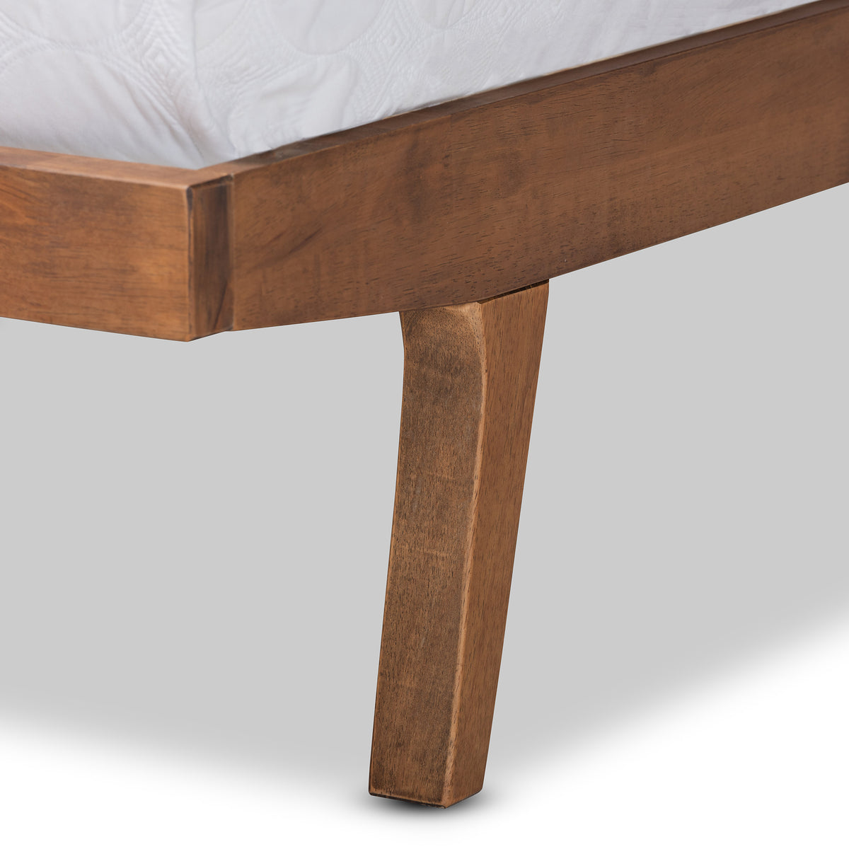Grey Fabric And Walnut Brown Finished Wood Queen Size Platform Bed