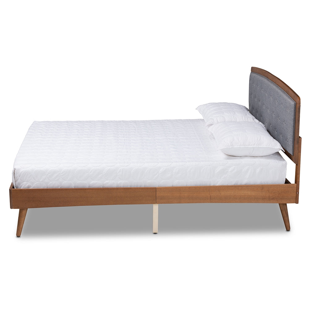 Ratana Grey Fabric Upholstered And Walnut Brown Finished Wood Full Size Platform Bed