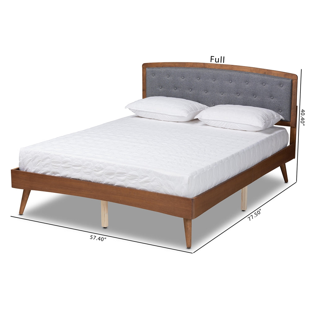 Ratana Grey Fabric Upholstered And Walnut Brown Finished Wood Full Size Platform Bed