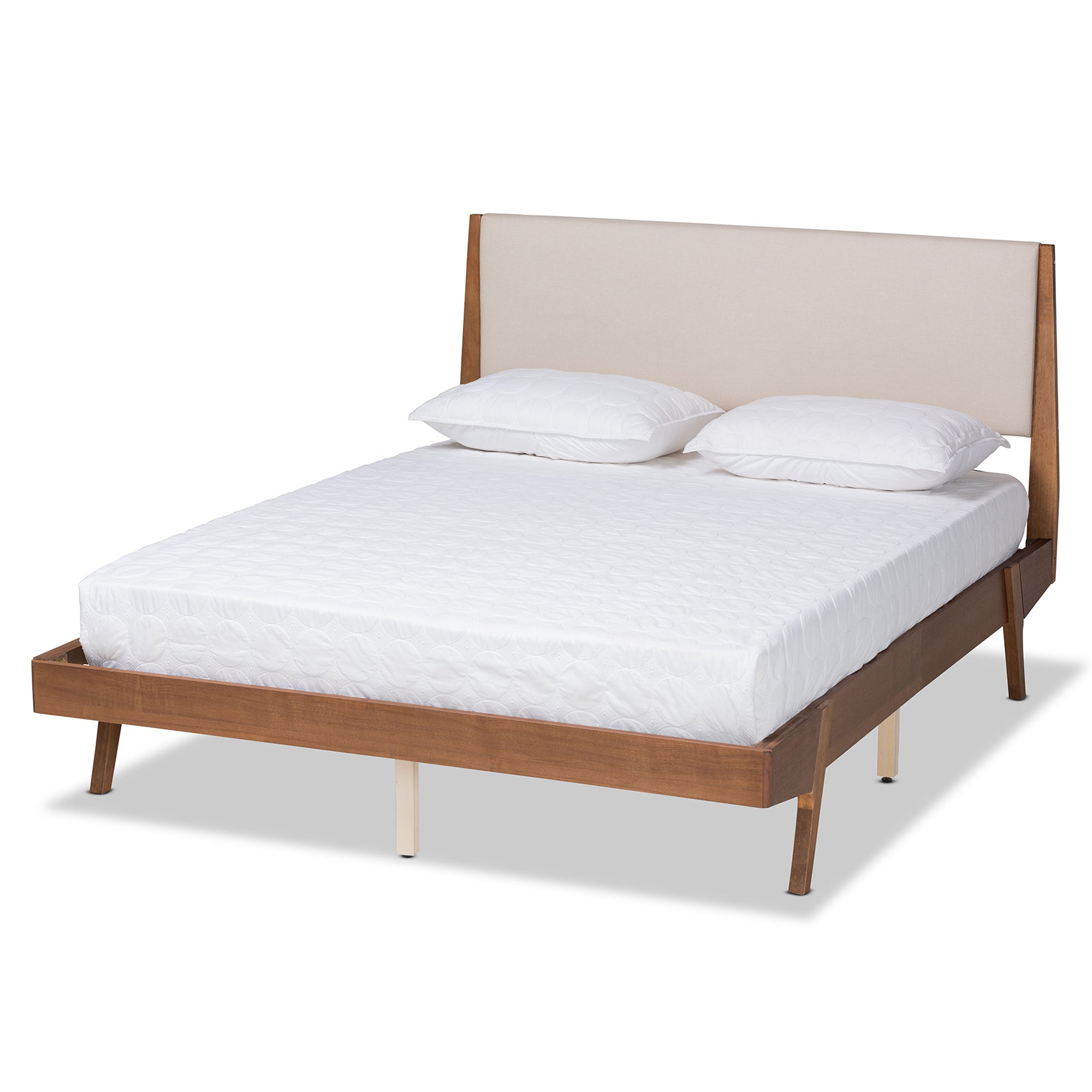 Senna Beige Fabric and Walnut Brown Finished Wood King Size Bed