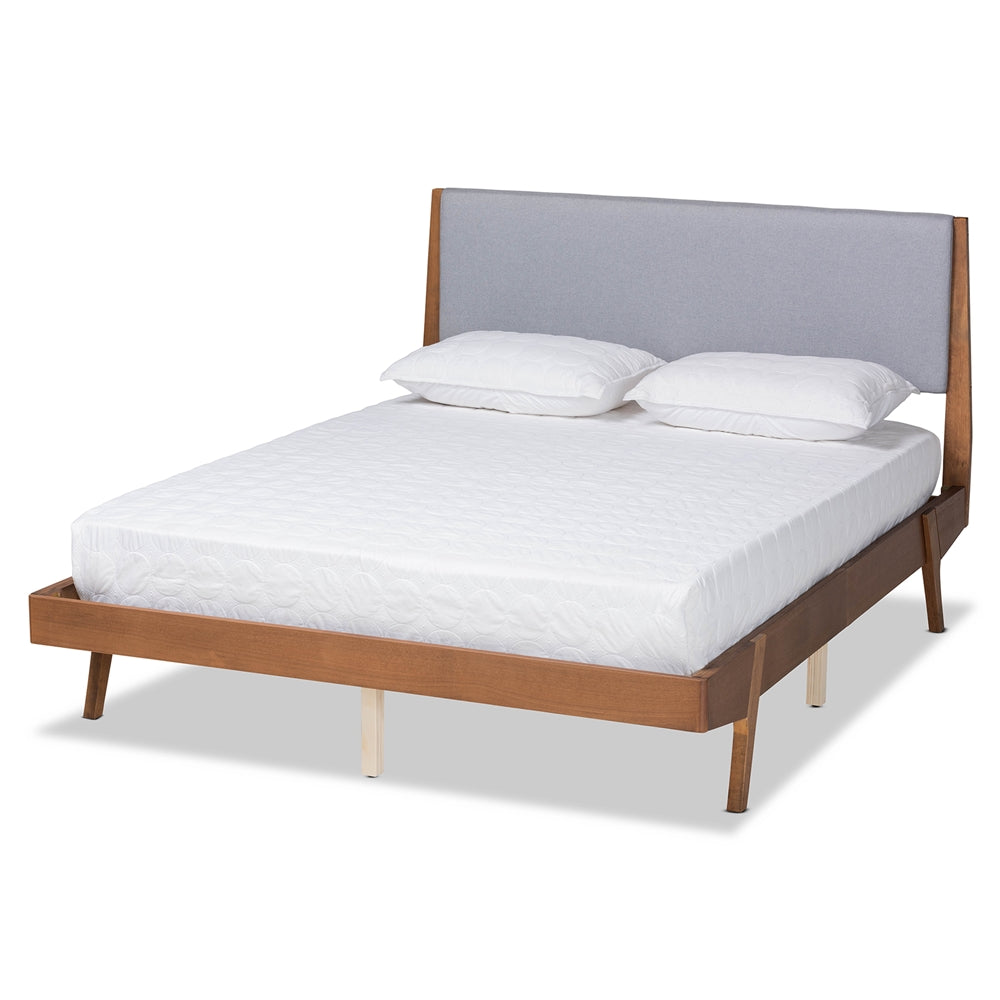 Senna Beige Fabric and Walnut Brown Finished Wood Full Size Bed