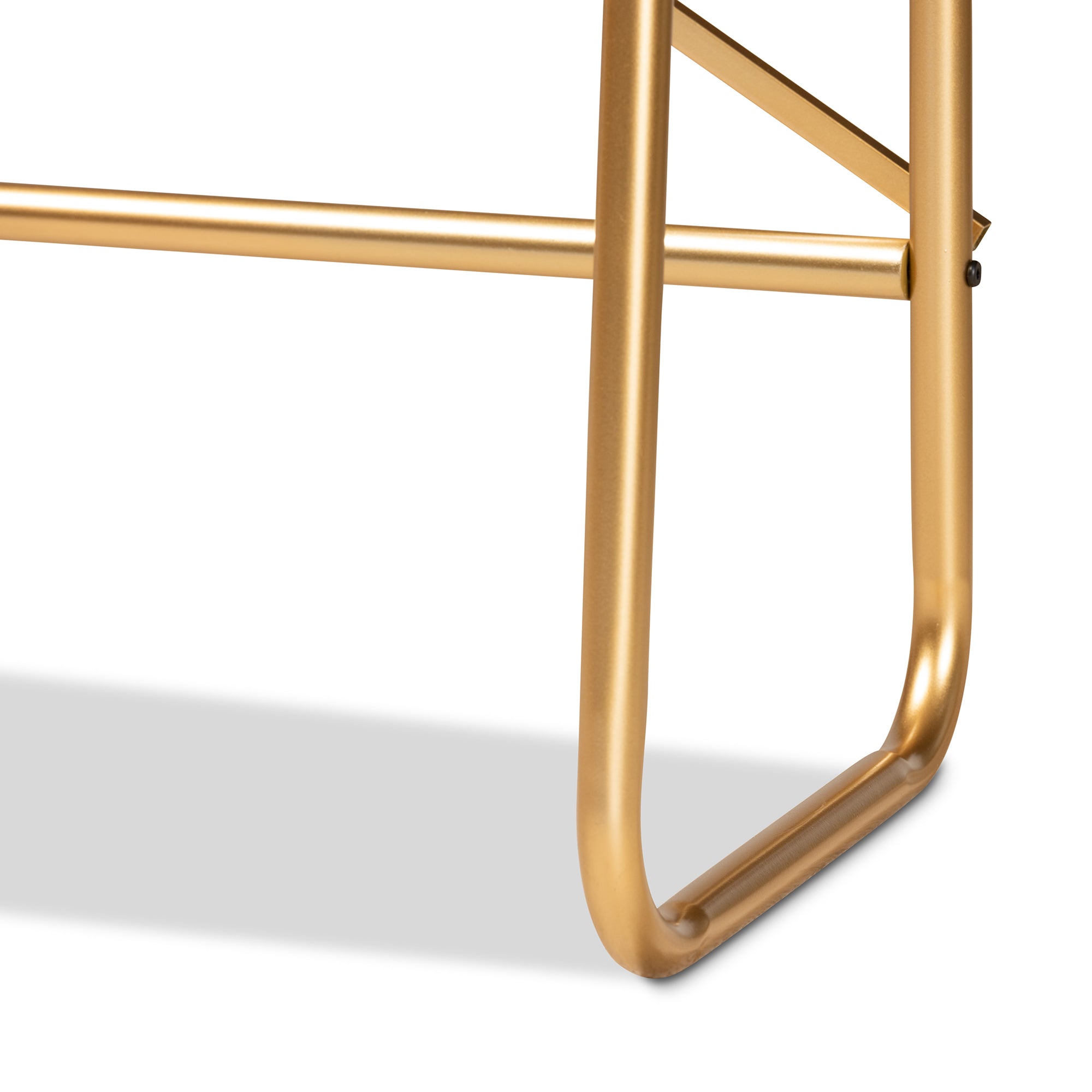 Merida  and  Brushed Gold Finished Metal and Natural Brown Finished Wood 2-Tier Over Bed Queen Size Storage Display Shelf