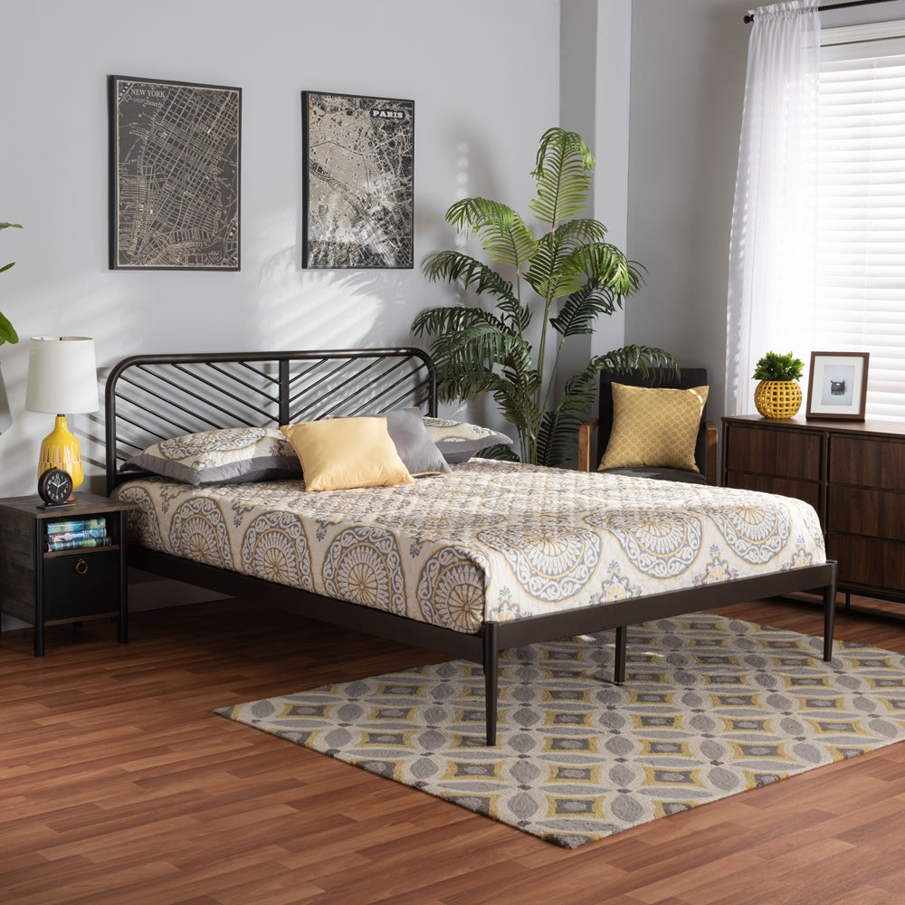 Dora Industrial Black Finished Metal Queen Size Platform Bed