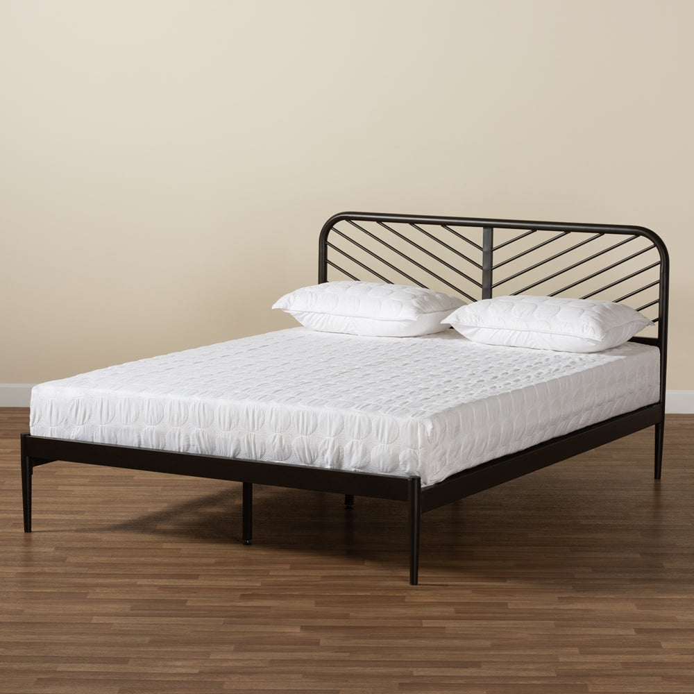 Dora Industrial Black Finished Metal Queen Size Platform Bed