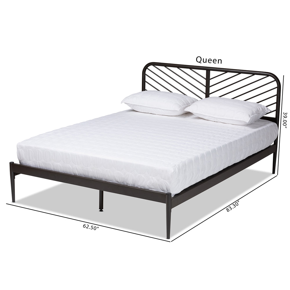 Dora Industrial Black Finished Metal Queen Size Platform Bed